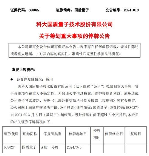 籌劃重大事項，科大國盾量子發布停牌公告，引領量子計算技術服務新篇章